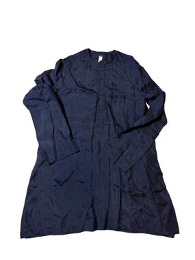 Dosa Silk Tunic Dress Navy Blue Minimalist Boho Artisan Long Sleeve Skze 2 flaw